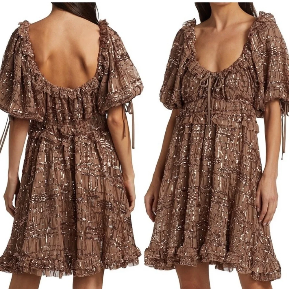 En Saison Brown Sequin-Embellished Mini Dress – Size Large, NWT - Picture 3 of 14